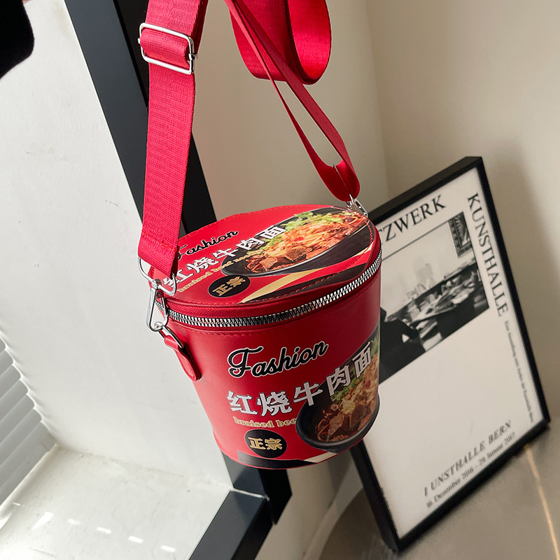 Ins Fashion Red Braised Beef Noodle Bucket Bag for Women, New Korean Style, Versatile and Unique, Noodle Bucket Shoulder Bag, Crossbody Bag Ins Fashion Red Braised Beef Noodle Bucket Bag for Women, New Korean Style, Versatile and Unique, Noodle Bucket Shoulder Bag, Crossbody Bag