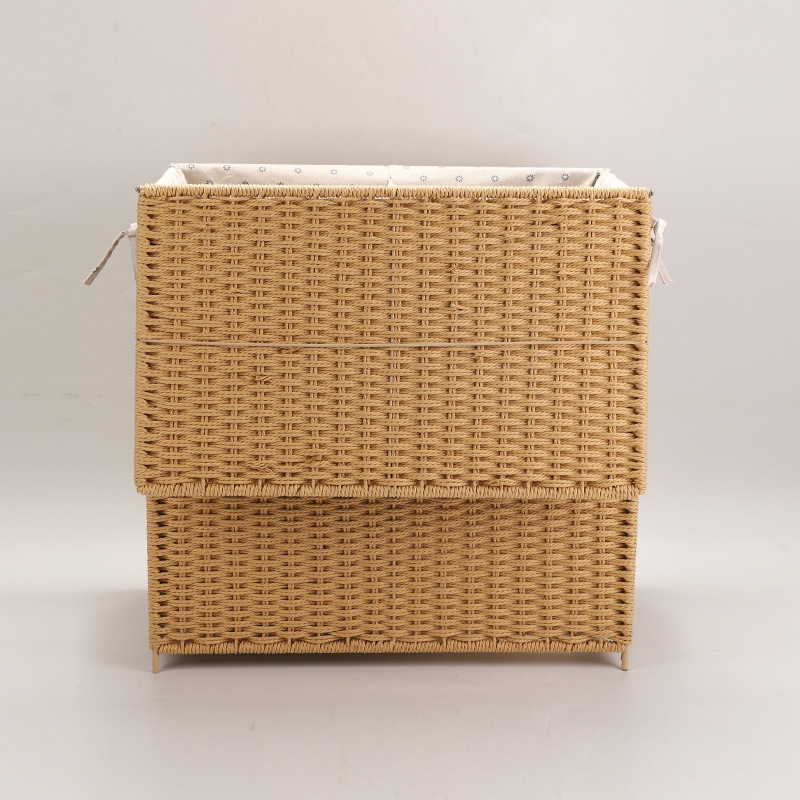 Cesta de lavandería plegable de estilo nórdico personalizada Cesta de ropa sucia tejida de paja Artículos para el hogar tejidos a mano Cesta de almacenamiento de ropa sucia