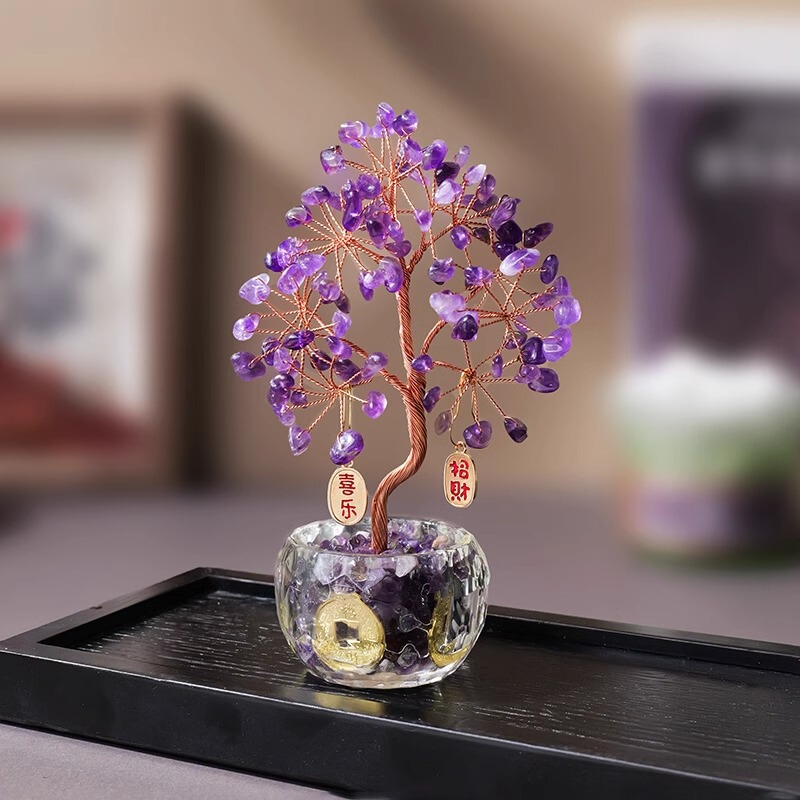Natural Crystal Fortune Tree with Crystal Chips, Money Tree with Alloy Coins, Diamond Bowl Base, Crystal Tree Desktop Ornament Natural Crystal Fortune Tree with Crystal Chips, Money Tree with Alloy Coins, Diamond Bowl Base, Crystal Tree Desktop Ornament