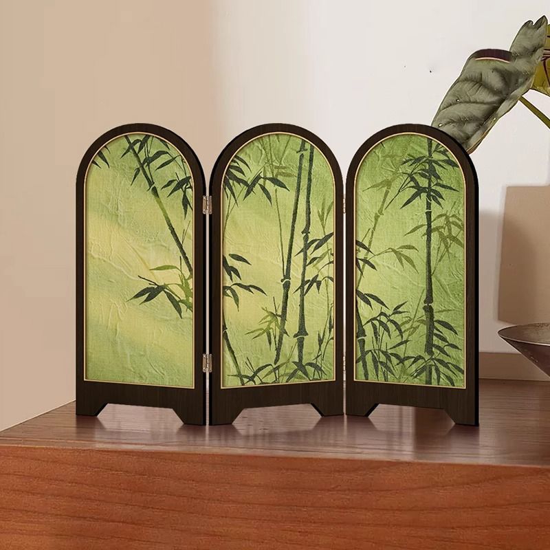 竹报平安中古风屏风桌面摆件复古玄关柜茶桌装饰品艺术客厅摆画厂