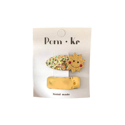 New Korean-style gold glitter fabric hair clip with bow, sweet and cute, unisex, cartoon children's forehead bangs clip