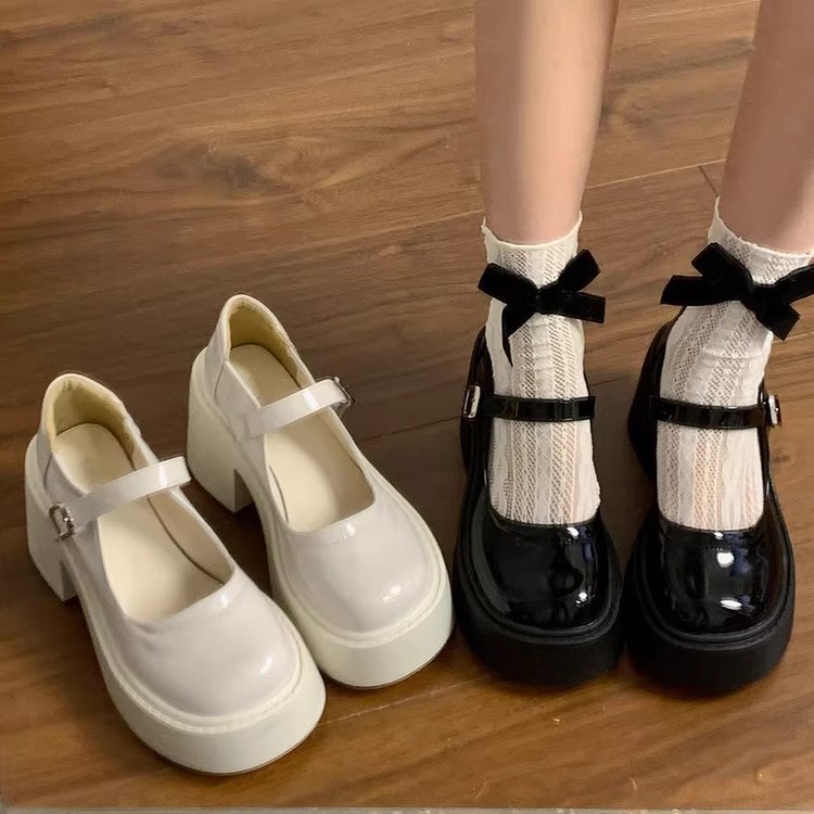 Thick Heeled High Heeled Leather Shoes Women's 2025 Spring New Thick Sole Height Increasing French Style Retro Mary Jane Single-layer Shoes with Round Toe Thick Heeled High Heeled Leather Shoes Women's 2025 Spring New Thick Sole Height Increasing French Style Retro Mary Jane Single-layer Shoes with Round Toe