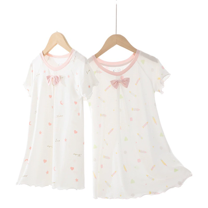 Пижама для девочек, ночная рубашка, тонкий модал для девочек, детская пижама из чистого хлопка, домашняя одежда в стиле принцессы, детская одежда для кондиционирования воздуха
