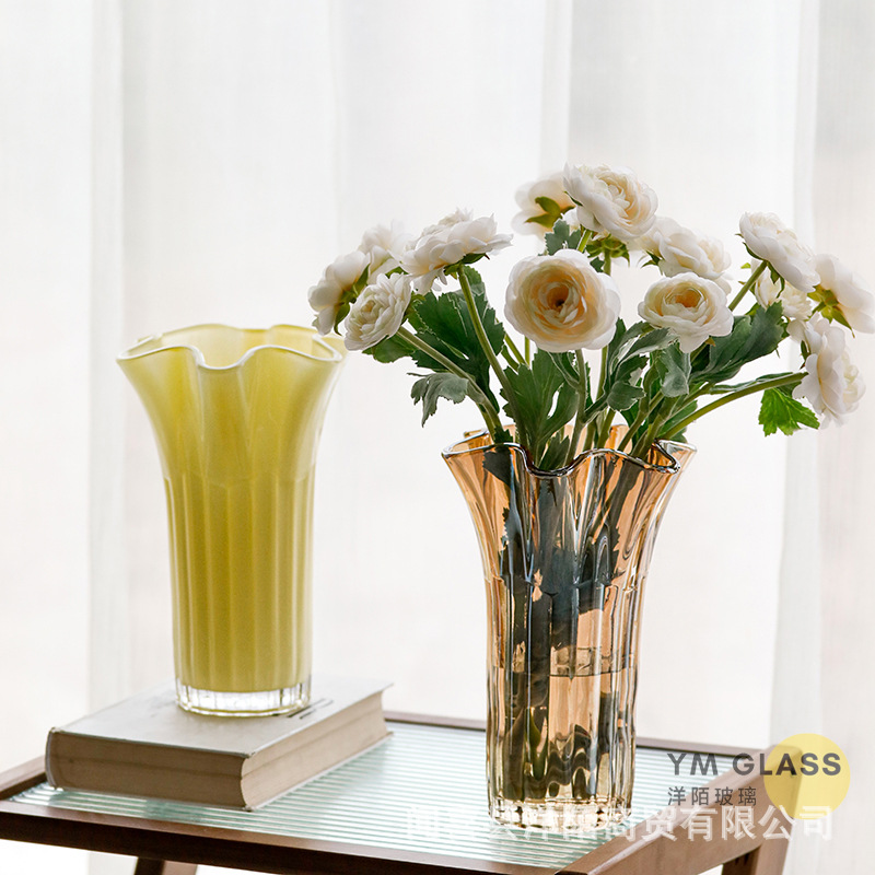 花瓶摆件客厅插花玻璃琉璃高级感粉色法式水晶芬顿小众欧式桌面小