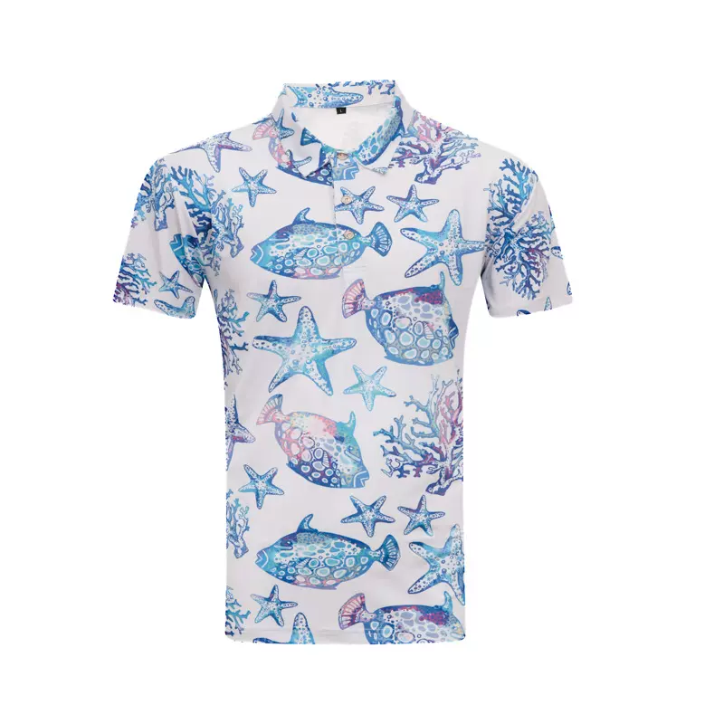 高尔夫数码印翻领POLO衫短袖 golf外贸跨境男户外夏威夷风T恤厂家