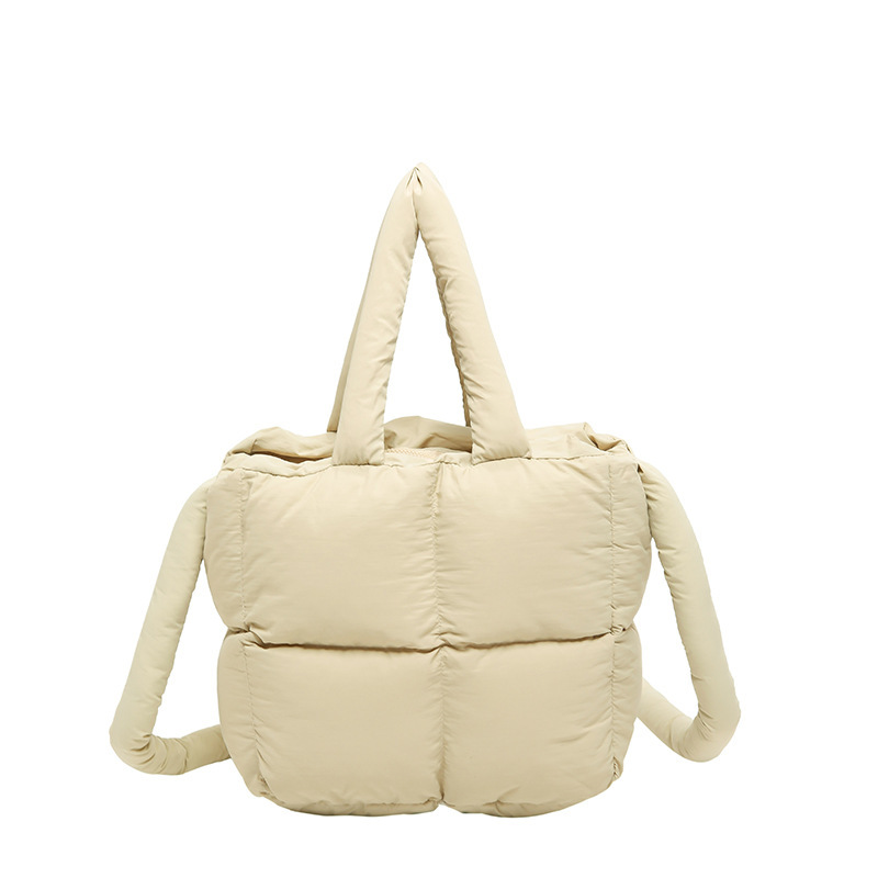 Diamond square tote bag summer 2024 new style soft cotton filled pillow bag single shoulder underarm bag puff bag female_voghion.com