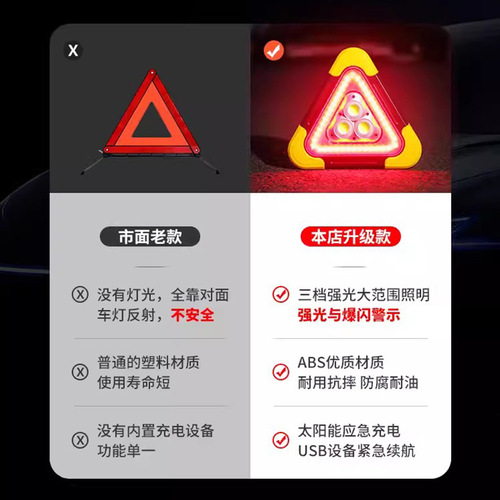 Car tripod warning plate, car tripod warning plate, automatic light-emitting tripod, flashing solar emergency light