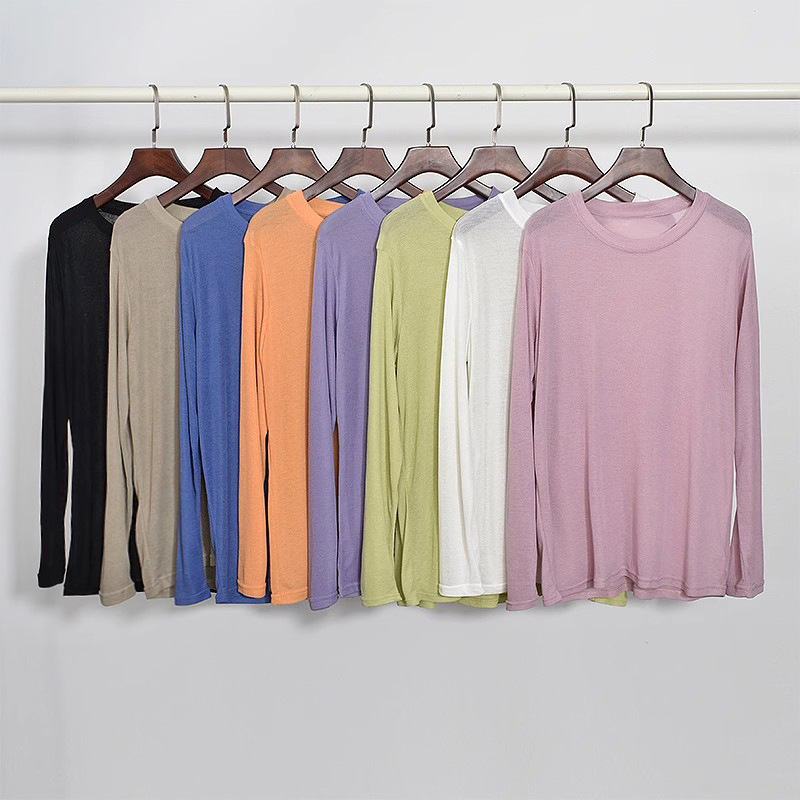 Thin and Breathable Sun Protection Blouse Long-Sleeved T-Shirt Women's Thin Summer Loose Round Neck Pure Color Casual Mask Bottoming Shirt