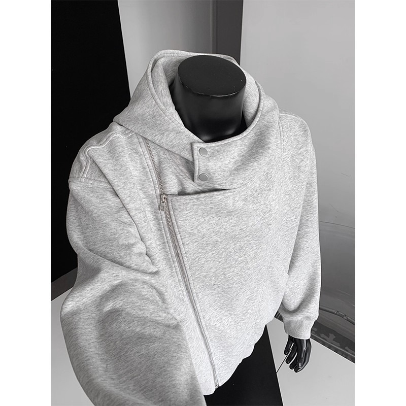 Men's Hoodie With Diagonal Zipper Niche Design Hooded Jacket_voghion.com