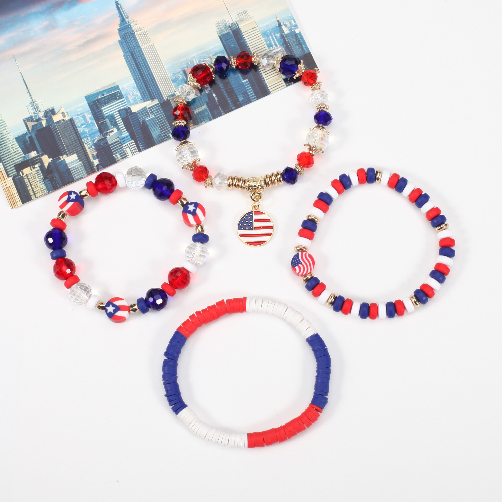 Wholesale Jewelry Simple Style Classic Style American Flag Artificial Crystal Alloy Soft Clay Beaded Bracelets display picture 6
