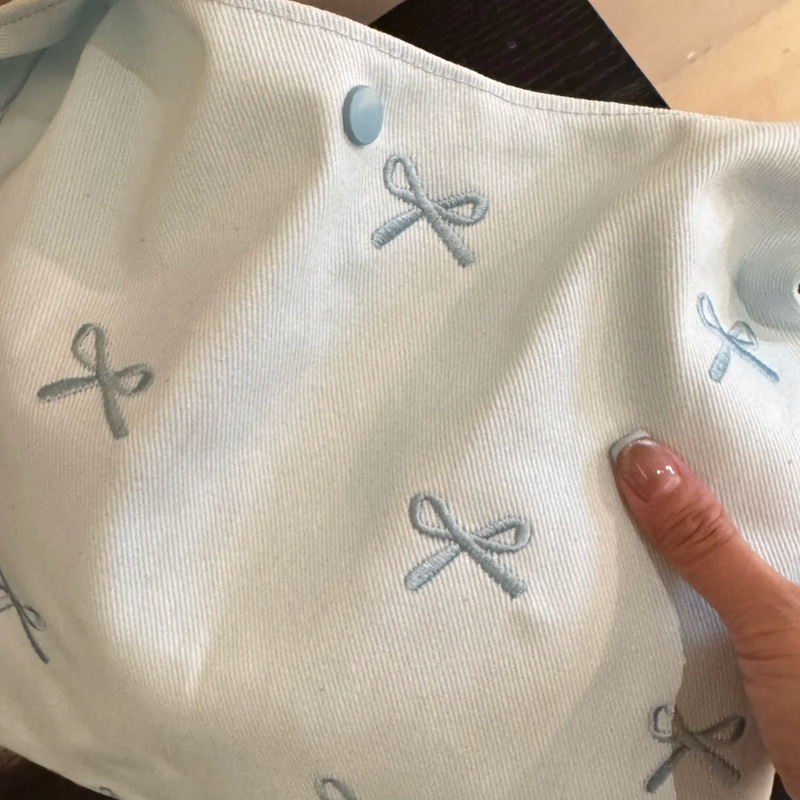 韓国 ins リボン刺繍キャンバスバッグ女性の新しい大容量ショルダートートバッグ学生クラス脇の下バッグ|undefined