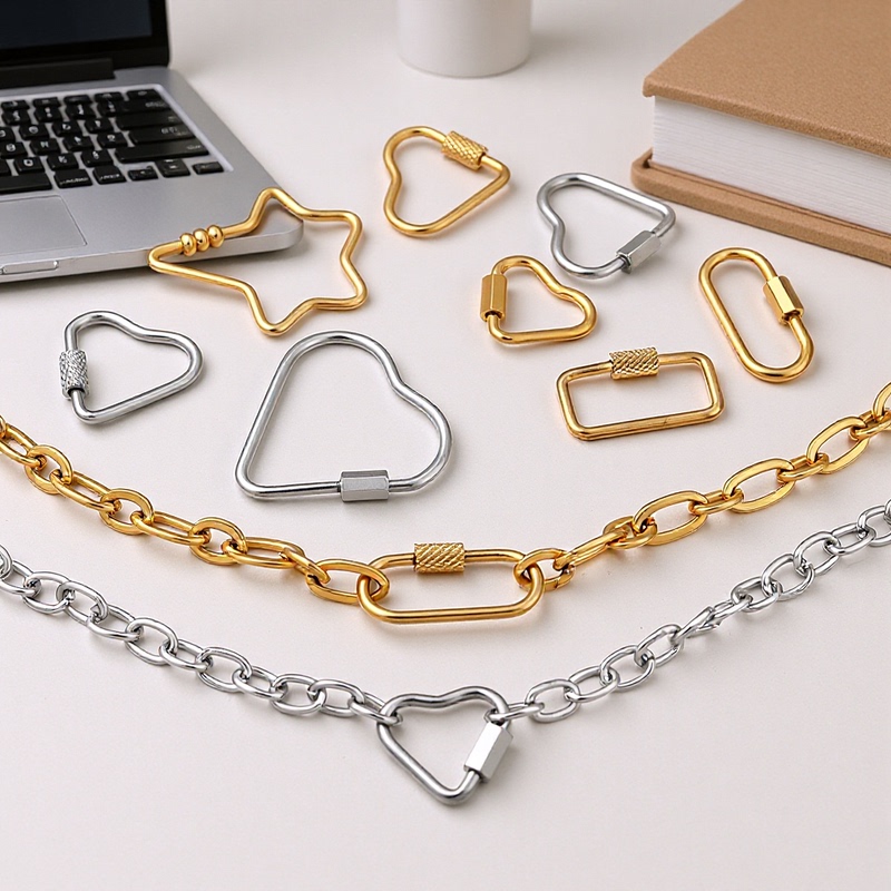 Geometric Necklace Clasp Keychain 18K Gold Stainless Steel Necklace Functional Clasp Heart Five-Pointed Star DIY Bracelet Titanium Steel