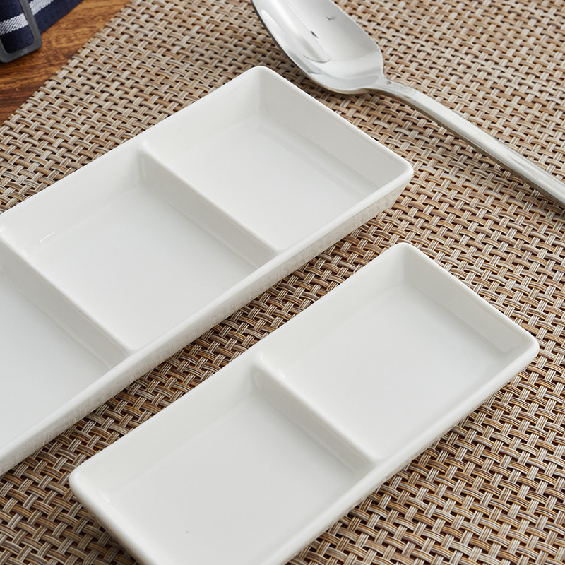 长方三格碟陶瓷两格碟料碟小碟子酒店用Double grid material dis