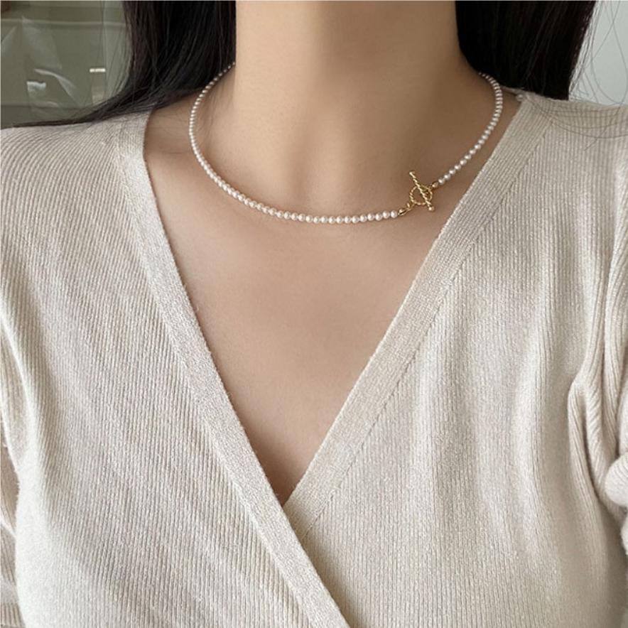 Daily Occasion Elegant Circle 925 Sterling Silver Artificial Pearl Beaded Necklaces Wholesale