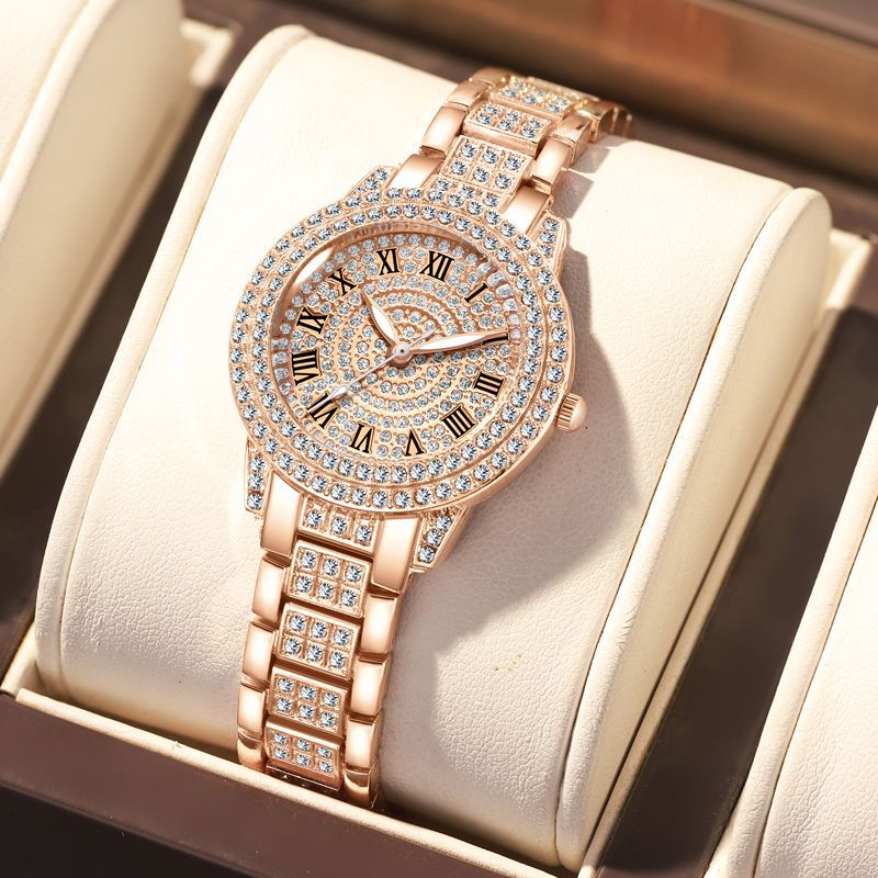 Live Broadcast Popular Diamond-Encrusted Roman Pattern Women's Watch Women's Watch Bracelet Cornucopia Women's One-Piece Drop Shipping Supply