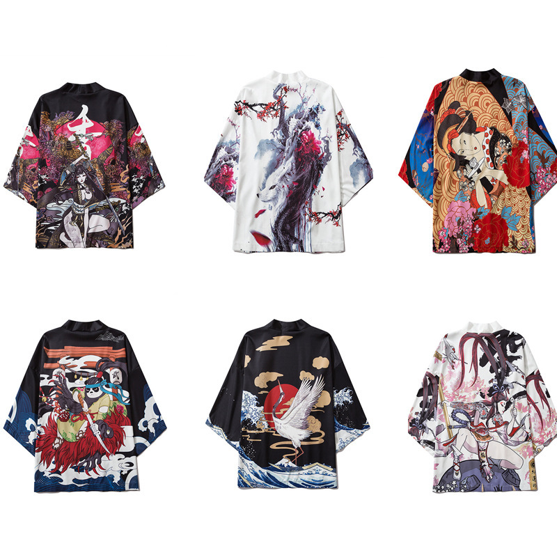 Amazon Cross-Border New 2023 Japanese Digital Printing Kimono Men's and Women's Cloak Jacket Pajamas Cardigan Summer