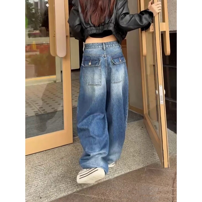 Plus Size American Wide-Leg Jeans for Women, Autumn 2025 New Style, Slimming Pear-Shaped Figure, Straight-Leg Scimitar Pants