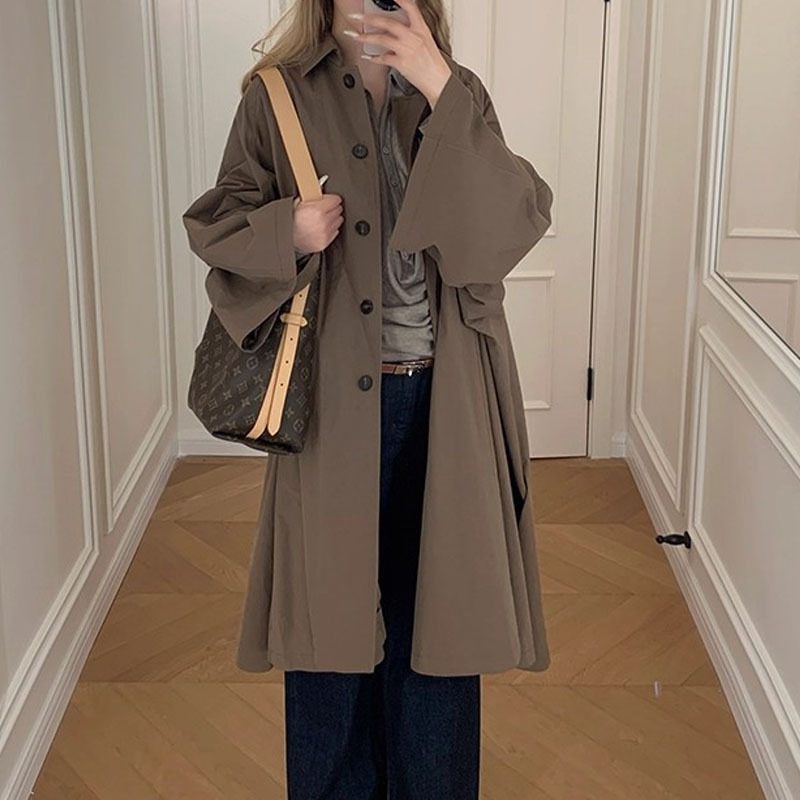 Wind Long Windbreaker Jacket for Women 2025 New Fashionable Large A-Hem Umbrella Coat