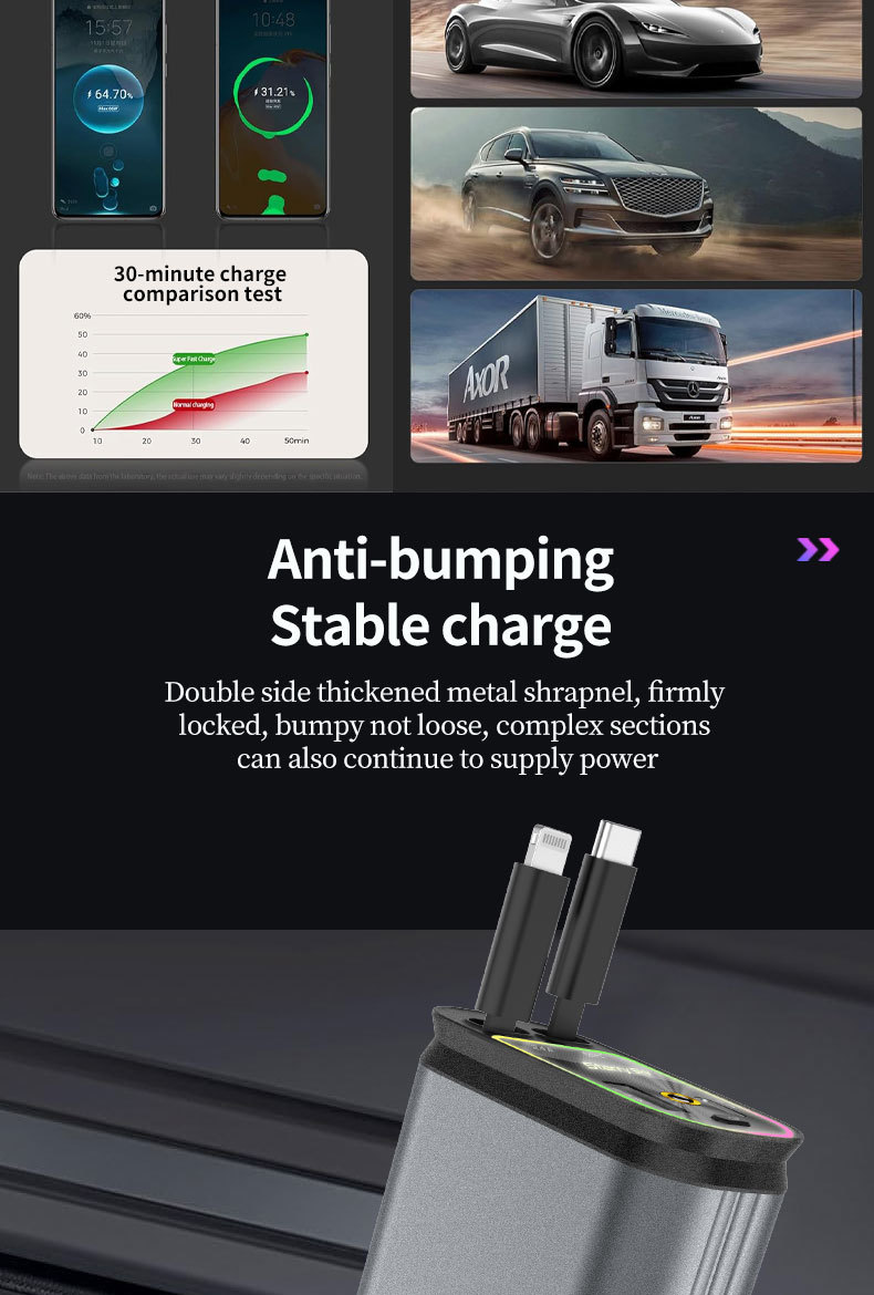 Cross-Border Car Charger Four-In-One Starry Sky Projection Retractable Data Cable Car Charger Super Fast Charging Full Protocol