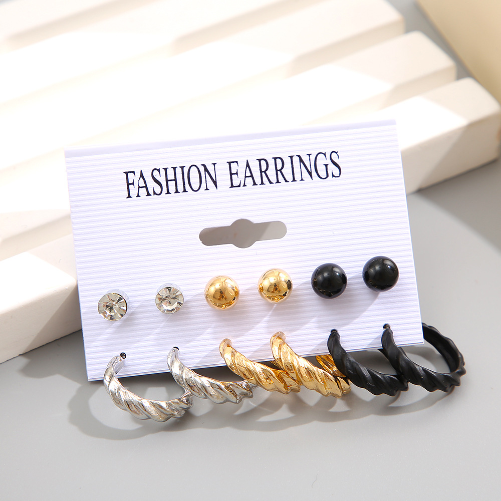 Women's Fashion Simple Style Geometric Alloy Earrings Plating Artificial Rhinestones Stud Earrings 1 Set display picture 6