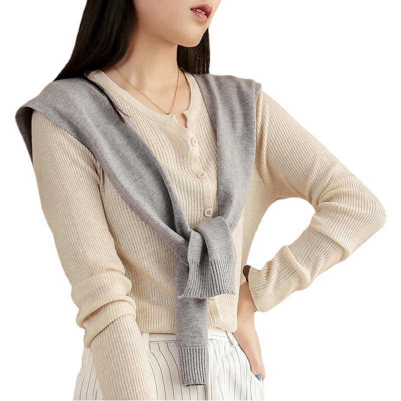 Internet celebrity Korean style knitted shawl black and white striped simple holiday style knitted shawl scarf knitted air conditioning shirt for women