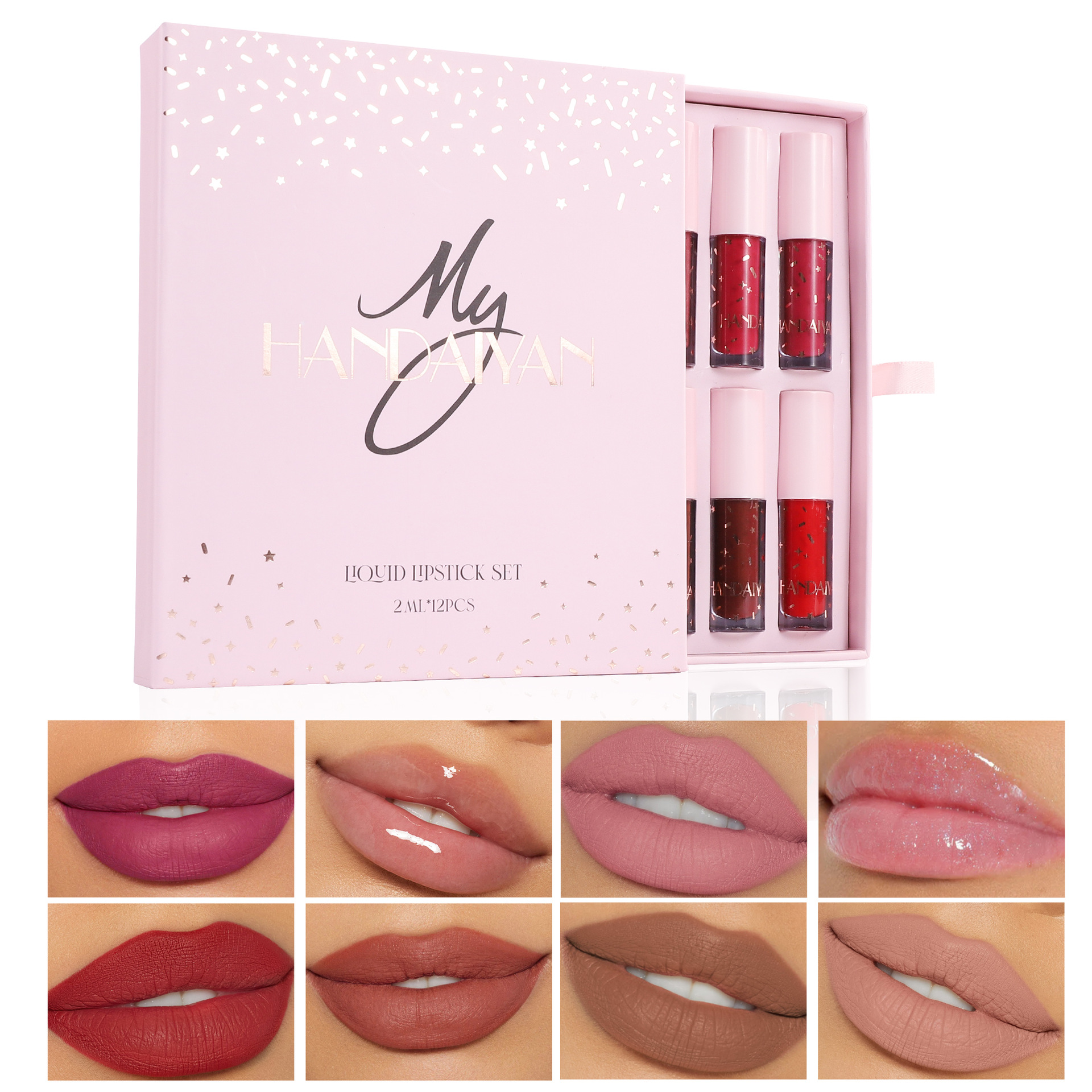 Lip Glaze Set Matte12 Colors Waterproof Non-stick Cup Non-fading Handaiyan Lipstick Lip Gloss Makeup