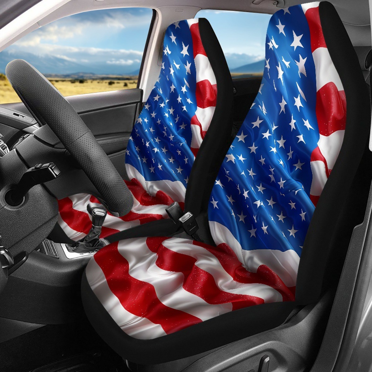 Amazon's best-selling American flag-printed car seat covers, featuring a non-slip design for vehicle seat protection, available for drop shipping