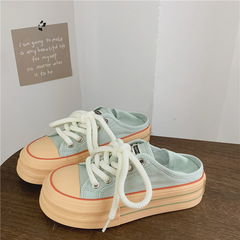2023 Internet Celebrity Live Broadcast Mint Green Canvas Shoes Women's Summer Two-Wear Flat Cloth Shoes Korean Style Casual Women's Shoes