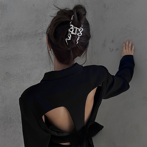 Original liquid line metal hair clip for women, large size shark clip, back hairpin updo, irregular claw clip, fashion hair accessory