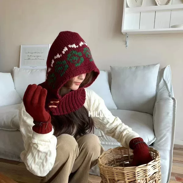 2025 Korean Dongdaemun Shopping Agent Ins-Style Retro Balaclava Knitted Hat Wool Hat Fashionable Versatile