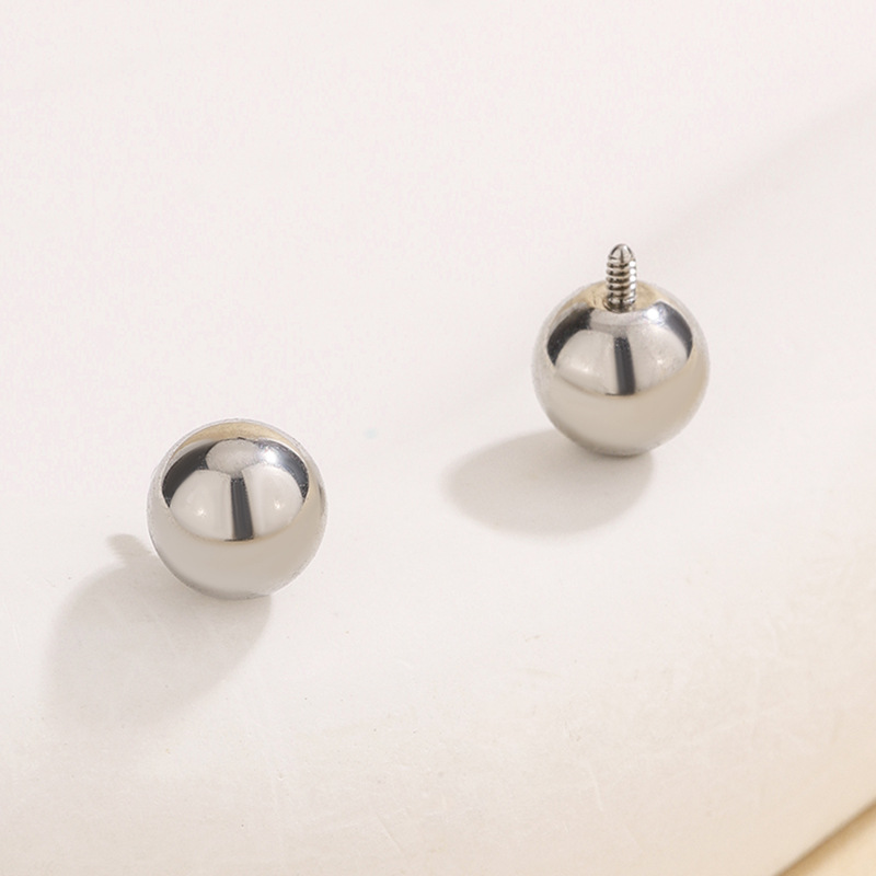 G23 Titanium Alloy Ear Studs With External Thread, Round Ball Basic Replacement Piercing Jewelry For Eyebrow, Tongue,_voghion.com