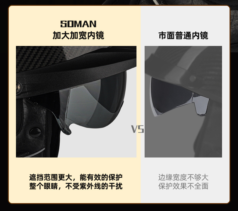 Soman Retro Half Helmet Electric Vehicle Half Helmet Women's Carbon Fiber Helmet Motorcycle Helmet Men's 3C Certified Safety Helmet