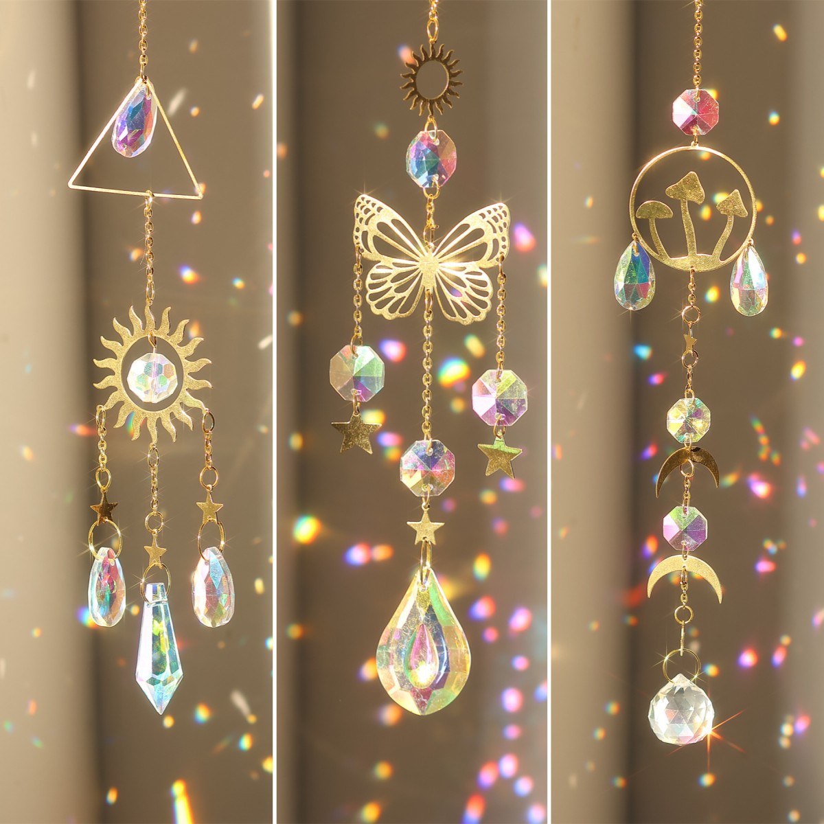 50g Weight pendant Home Textiles & Decor Type 1 Piece Quantity Holiday, Indoor Occasion Glam Simple Style Sun Mushroom Butterfly K9 Crystal Iron Copper Pendant Artificial Decorations