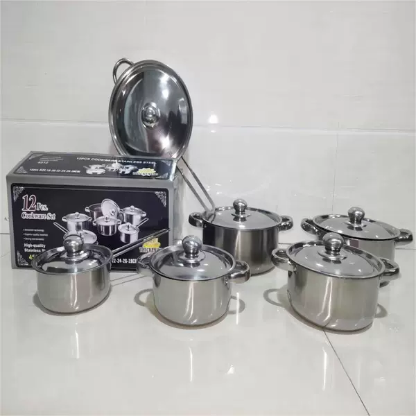Double-bottom twelve-piece pot set, steel lid, thin