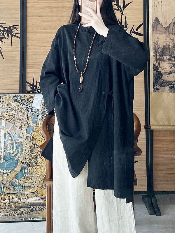 棉麻女装新中式汉服盘扣衬衫唐装上衣佛系禅意中国风茶服|undefined