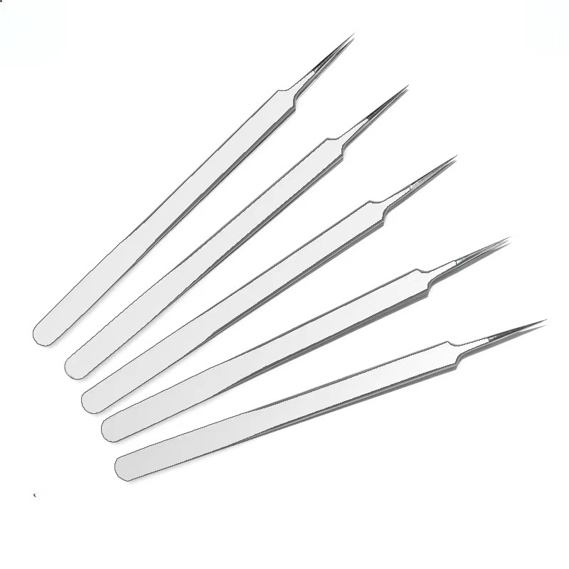 手机维修飞线镊子高精密喷砂特尖不锈钢直头弯头加长电子夹取镊子