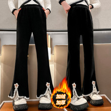 女童开叉喇叭裤冬装2025新款韩版洋气加绒长裤儿童中大童羊驼绒裤