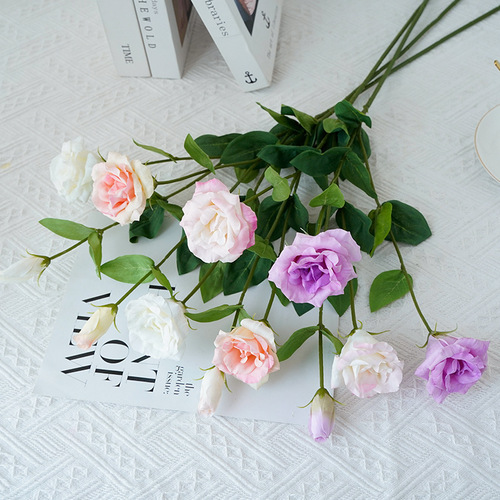 High-end 3-head moisturizing lisianthus artificial flower light luxury hotel wedding decoration live source manufacturer wholesale