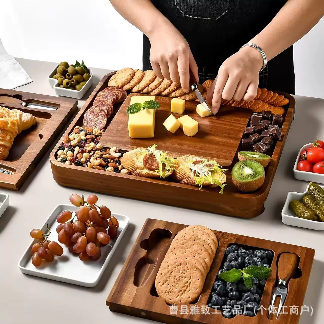 Ретро-поднос из массива дерева с выдвижным ящиком для домашнего послеобеденного чаепития, закусок, фруктов, вина, декоративный поднос, деревянный поднос для деликатесов