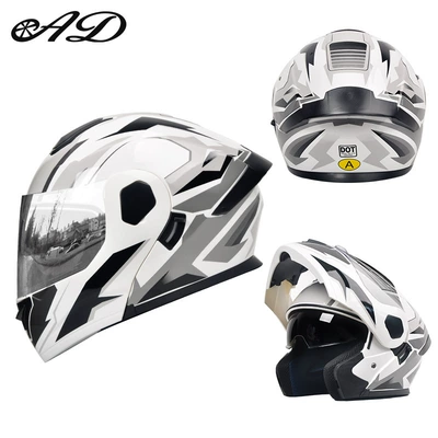 Motosiklet kaskı (dəbilqə) — Seasons, Electric Vehicle Safety Helmet, Flip-Up - dot3c-white-mecha-silver-plated-mirror-hd-mirror-m-size-55-56cm