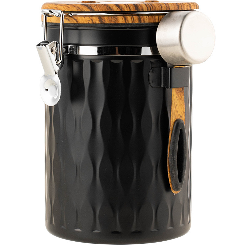 Tanque de almacenamiento transfronterizo tanque de sellado de café en polvo con cucharas granos de café tanque de sellado de escape de acero inoxidable con controlador de tiempo