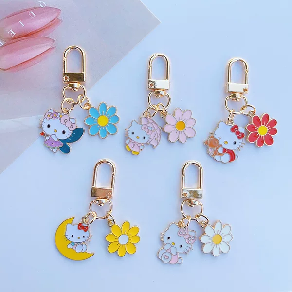 Creative Keychain Pendant with Cat and Small Flower Design for Girls, Best Friends, Backpack Decoration, Daisy 2025 New Model Bag Accessory