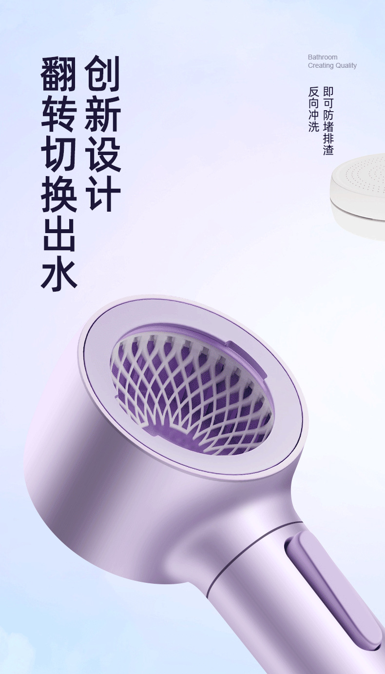 Super strong backwash pressurized shower head, household bathroom showerhead, one-button water-stop shower head Item Picture