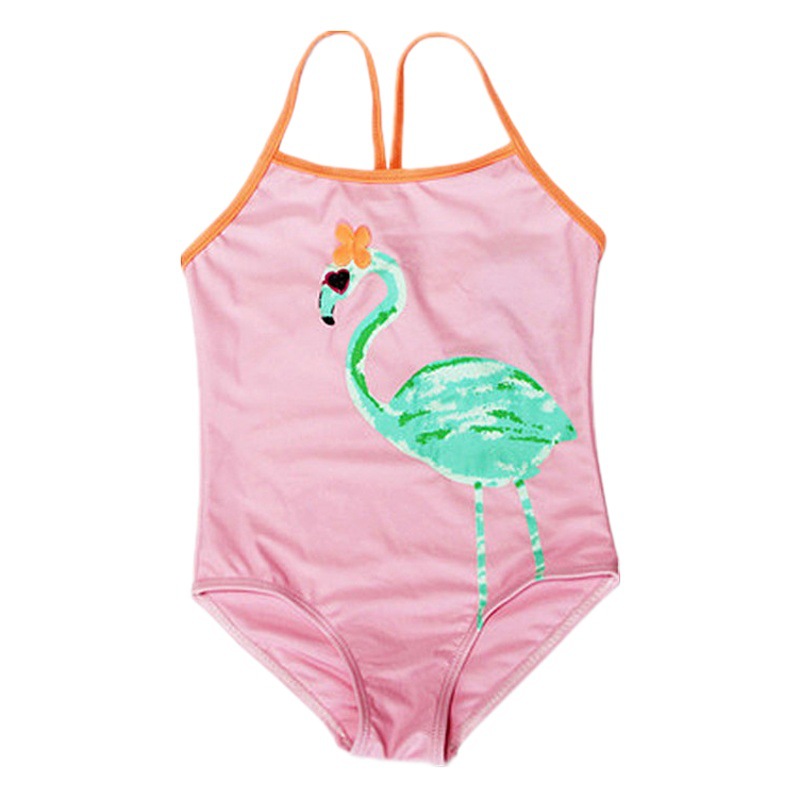 Traje de baño de una pieza de estilo europeo y americano para niñas Flamingo traje de baño de dibujos animados para niños y bebés aprendiendo natación