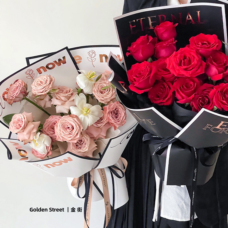 母亲节烫金高级简约网红纸鲜花礼品包装纸防水花束包花纸花店批发