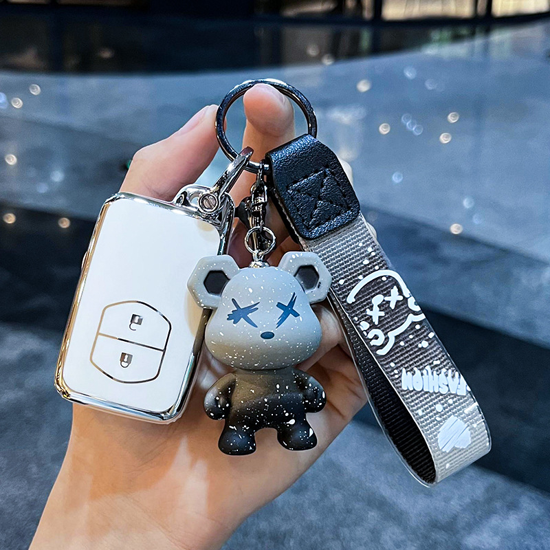 도요타 I-스마트 2 키 [싱글 쉘 화이트] + 회색 폭력 곰 펜던트