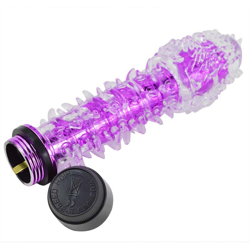 Crystal Spiked Vibrating Masturbator, TPE Textured Sleeve, Purple, Manual Control — detail image 7