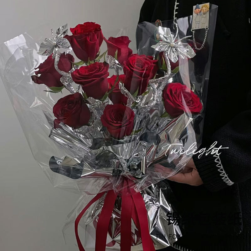 Huaxi paquete de papel de estaño plateado flor de chocolate buquete de flores hecha a mano diy papel de estaño florista florista