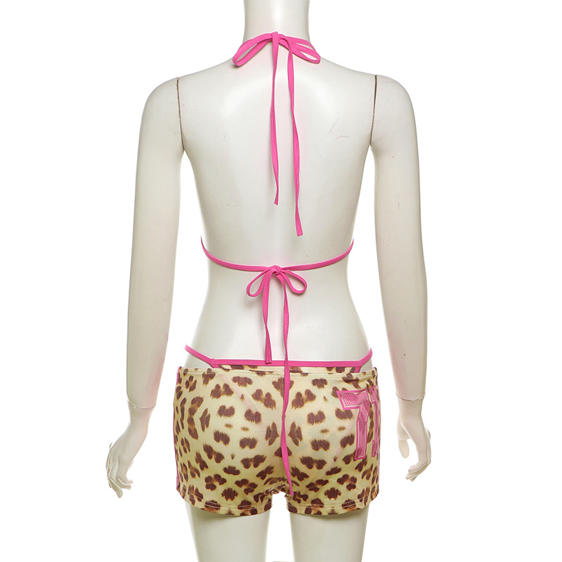 Summer Women Clothing Contrast Color Strap Leopard Print Bikini High Waist Hip Shorts Set 7 Summer Women Clothing Contrast Color Strap Leopard Print Bikini High Waist Hip Shorts Set