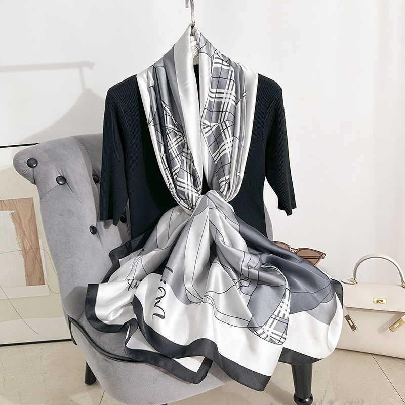 Nueva bufanda de seda de satén para mujer, bufanda larga de todo fósforo de primavera y otoño, estilo fino de verano, toalla de playa de vacaciones de viaje transpirable, chal largo